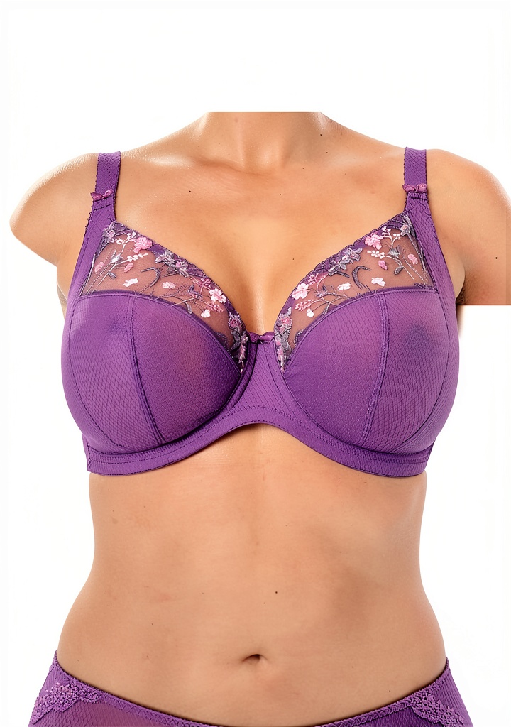 Soutien-gorge Elomi Charley porté, montrant le design plongeant et la dentelle stretch