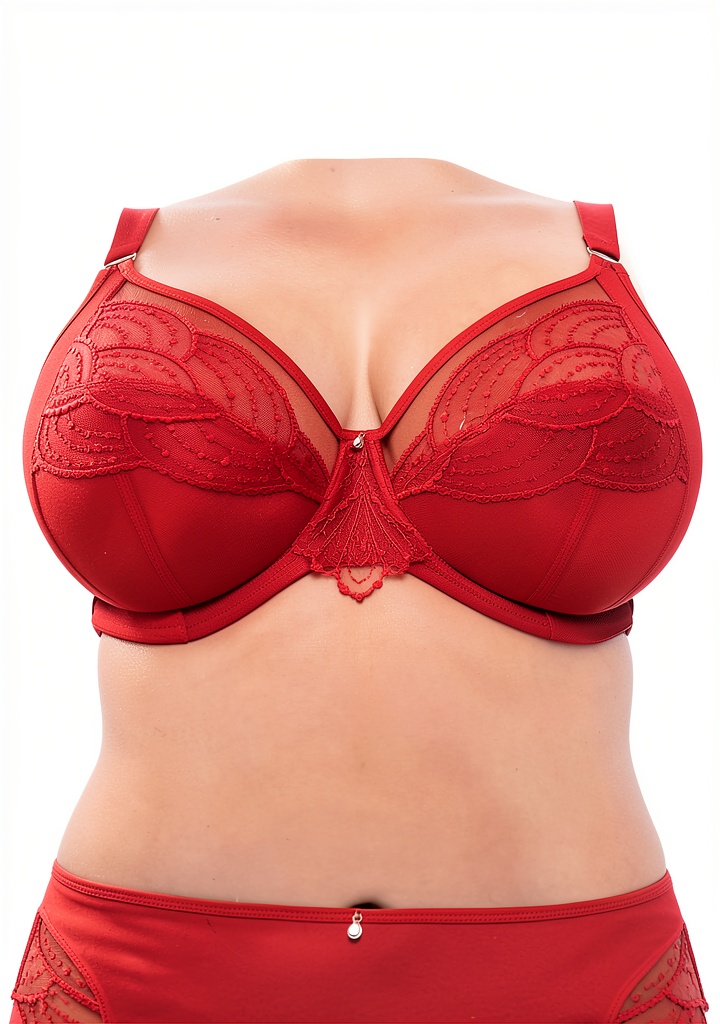 Femme portant le soutien-gorge Elomi Priya Plunge rouge vif, mettant en valeur le décolleté et le maintien latéral